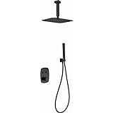 IMEX - Conjunto kit sistema termostático de ducha SERIE FEROE color Negro Mate empotrado techo