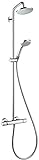 hansgrohe Croma - sistema de ducha con termostato, ducha lluvia (160 mm) con grifo, ducha de mano (4 tipos de chorro), flexo, barra, ducha fija redondo (1 tipo de chorro), cromo