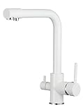 VALAZ Grifo Osmosis 3 Vías Blanco | Grifos Cocina Fregadero | Alta Presión, Monomando, Giratorio 360º, Ahorro de Agua | Instalación Fácil y Rápida | Latón, Acero Inoxidable, Serie Nilo