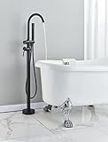 fyheast Grifo bañera independiente Grifo de llenado de baño Soporte de piso de manija única negro con ducha de mano