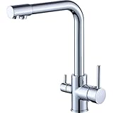 VALAZ Grifo Osmosis 3 Vías Cromado | Grifos Cocina Fregadero | Alta Presión, Monomando, Giratorio 360º, Ahorro de Agua | Instalación Fácil y Rápida | Latón, Acero Inoxidable, Serie Nilo
