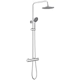 Auralum Columna Ducha Termostatica con Alcachofa de Ducha Lluvia 23x23cm y Ducha de Mano 3 Modos, Duchas de Baño Columna Altura Regulable 92-122cm, Cromado