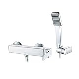 Ibergrif M12001 Gold, Kit de Grifo Cuadrado para Ducha, Mezclador de Baño Monomando para Instalación en Pared, Cromo, Plata