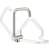 Ulytid Grifo Cocina Abatible Ventana, Grifos Cocina Fregadero Giratorio 360°, Grifo Monomando Plegable 180°, L-Form Mezclador Cocina de Acero Inoxidable para Ventana Frontal, Agua Fría y Caliente