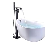 Onyzpily Independiente baño grifos baño mezclador grifo bañera mano ducha piso montado latón negro