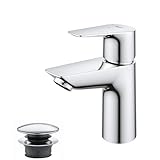 Grohe Start Edge QuickFix- Grifo de lavabo monomando S (vaciador push-open, menor consumo de agua, altura 147mm), cromo, 23900001