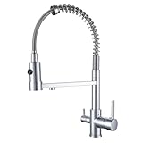 Grifo De Cocina 3 Vías Con Ducha Extraíble, 360° Grifo Monomando De Cocina Para Filtro De Agua, 2 En 1 Grifo De Fregadero De Cocina Para Sistemas De Ósmosis Latón (Cromado)