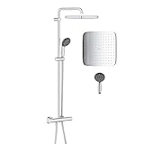 GROHE Vitalio Start 250 Cube QuickFix- Sistema ducha termostática (ducha mural 25 cm, teleducha 10 cm con 2 chorros), tecnología Water Saving (menos consumo de agua), cromo, 26696000