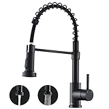 APPASO Grifo de cocina negro con resorte helicoidal, grifos de fregadero de doble caño de 360°, grifo de cocina, alta presión, negro mate