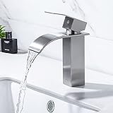 ONECE Grifo Lavabo en Cascada, Grifo de Lavabo Monomando, Grifos Mezclador de Baño de Acero Inoxidable 304, Diseño Elegante, Función Frío y Caliente, Superficie Cepillado Antihuellas