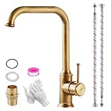 KOPYFANTAP Grifo de Cocina Latón Antiguo,360° Giratorio Retro Alto Grifo BañO Lavabo Monomando Griferia de Bronce,Caliente y Frío del Grifo con Manguera de Conexión de 50CM