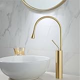 Grifo mezclador de latón dorado para lavabo (360°, giratorio 360°, monomando, monomando para lavabo)