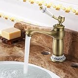 WyldSenc Grifo retro para lavabo de latón antiguo, de bronce, monomando para baño y cocina
