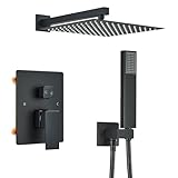 TVTIUO Set De Ducha Sistema Empotrado Negro,Columna para Baño,Alcachofa 30cmx30 cm, de Mano,Cuerpo de Latón
