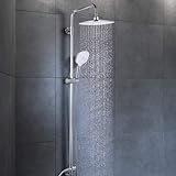 Columna de ducha, APEXFORGE Sistema de ducha ultrafino anticalcáreo de acero inoxidable Cabezal de ducha de acero inoxidable Ducha de mano 3 modos de rociado Sistema de baño ajustable ASSS01
