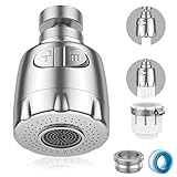 Vinabo Aireador para grifo 360 ° giratorio boquilla grifo cocina, boquilla grifo cocina fregadero con filtro regulador de cabezal 2 modos,aireador grifo,atomizador grifo,cabezal grifo cocina,De Plata