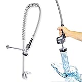 GOLDMAN SERVICE Grifo Industrial Hostelería Monomando Extensible para Fregadero Lavabo de Cocina, Manguera Flexible y Alcachofa con Potente Spray Pulverizador