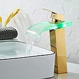 Cuarto de baño del grifo del lavabo LED grifo de cromo/oro de la cascada del fregadero grifo de un solo orificio fría oro caliente grifo mezclador del lavabo Grifos Torneira, oro