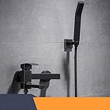 Negro grifo de la ducha de latón de montaje en pared grifo de la bañera ducha de mano Cuadrado sola manija de lujo del cuarto mezclador grifo 877841R, Negro-B