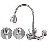 SJQKA-grifo Cocina Pared,Material De Acero Inoxidable 304 De Grado Alimenticio,Grifo De Cocina Montaje En Pared Con Giratorio 360°,Fría Distancia De 6.3-24cm Entre Dos Orifícios