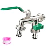 Ghazpmuk Grifo de Jardín 1/2 '' Pulgada, 3/4 Doble Grifo de Salida, Griferia de Exterior, Válvula de Bola, Grifo Bola Jardin Universal, Grifo Manguera Jardin, para lavadora, Jardín, Depósito