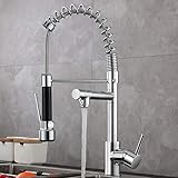 GAVAER Grifo Cocina, 360° Rotación Grifo Cocina Extraible con Muelle en Espiral, Grifo Monomando Cocina con Dos Caños para Agua Fría y Caliente, Latón Cromado Grifos Fregadero.