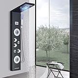 Panel de ducha columna de ducha de hidromasaje para baño con cabezal de ducha LED sistema de ducha de salida de agua multifunción de acero inoxidable negro