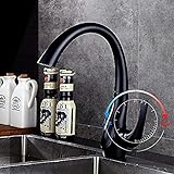 XDOUBAO Faucet Faucet Pull-Out Kitchen Faucet Grifo para lavabo frío y caliente Lavabo negro @ Classic Silver@Caballero negro